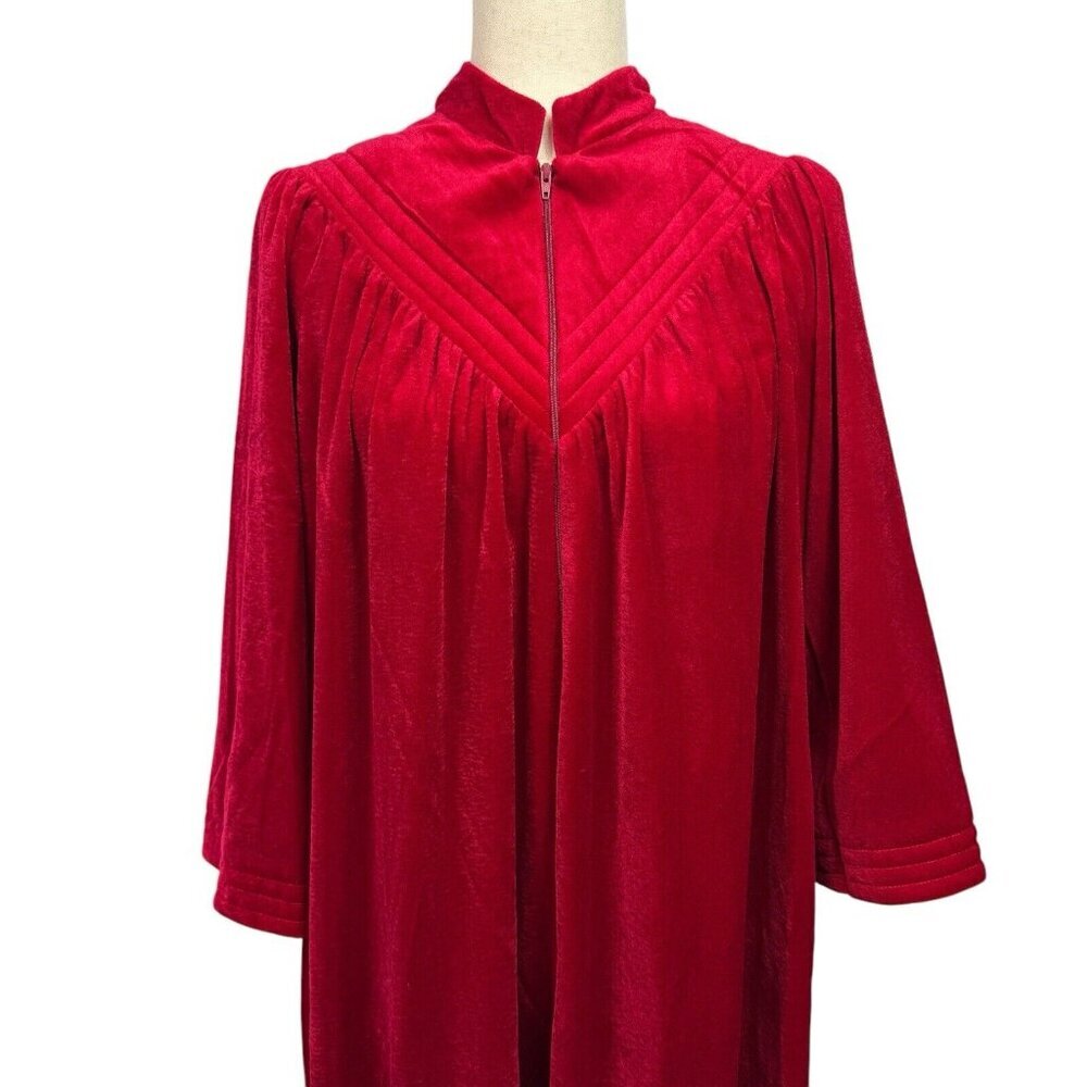Vtg Heather Collection Robe Size Medium Red Velour 1/2 Zip Pocket Grandmacore - Picture 2 of 8